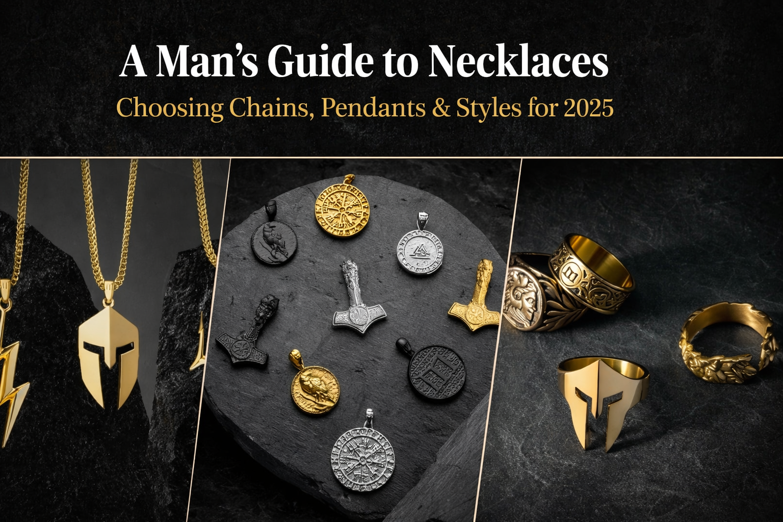 Man styling layered gold necklaces with Marcozo Cuban link chain and Trident pendant | Men's jewelry guide
