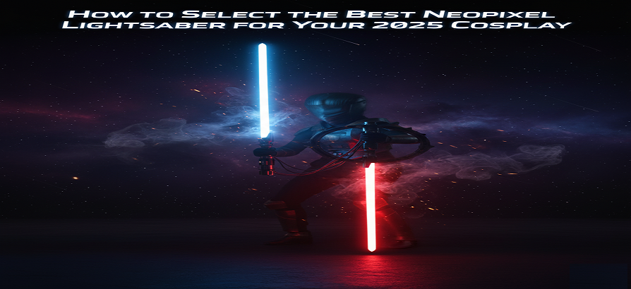 A stunning Neopixel lightsaber glowing in multiple colors during a cosplay event ?>